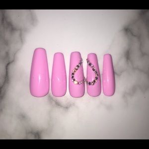 COPY - GEL- pink bling heart press on nails